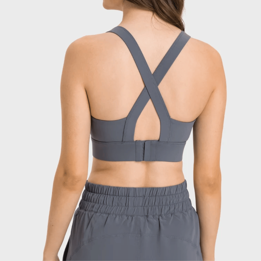 High Impact Athletic Sports Bra With Fixed Cups and Clasps