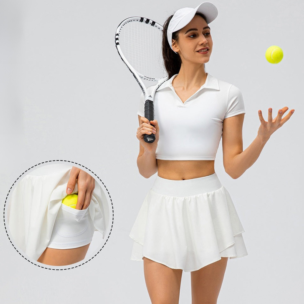 Nude-Feel Domination Tennis Skirt and Top